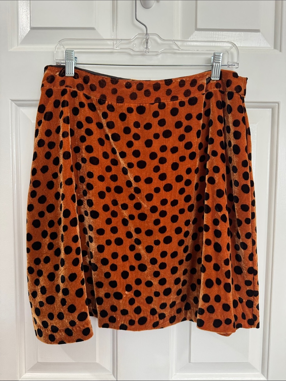 Madewell Velvet Mini Skirt - Rust with Black Dots